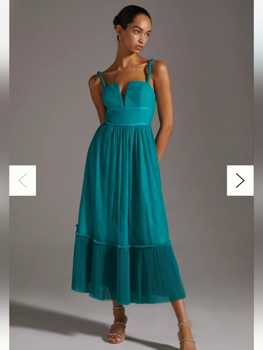 Hutch Anthropologie Turquoise Square Neck Tulle Maxi Dress